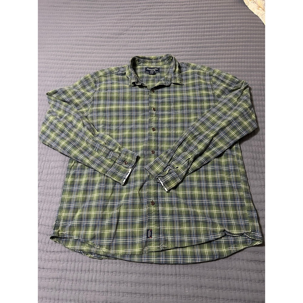 Abercrombie & Fitch Mens XL Green Plaid Long Sleeve Button Down Cotton Shirt